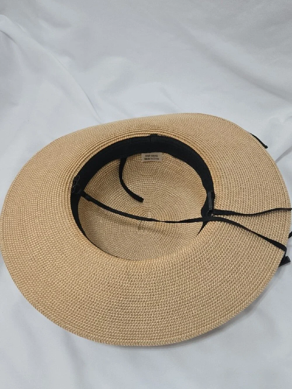 Jasmine Beige Straw Sun Hat with Black Ribbon Beach Vacay